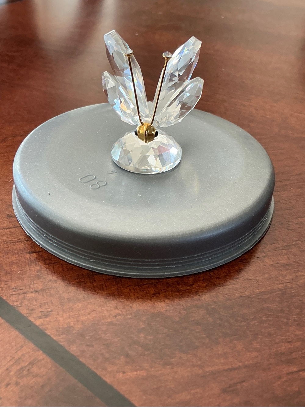 Swarovski Crystal Butterfly Lid Knob on Gray Base